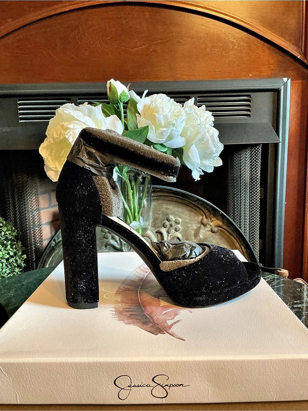 Jessica Simpson Jenee Sparkle Velvet Platform Heel Heels Black US 6.5M